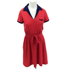 Vintage Lanz Original Stretch Sheath Shirt Dress Size S? Red Skater Knit 70s