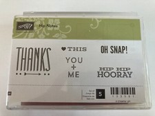 Stampin' Up Wood Unmounted Rubber Stamp Set 5 Hip Notes NEW Thanks 