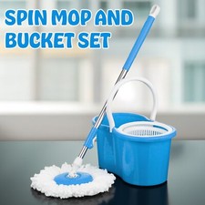 Spin Mop 360° Bucket Set Floor Magic Microfiber Rotating Dry Heads with 2 Heads