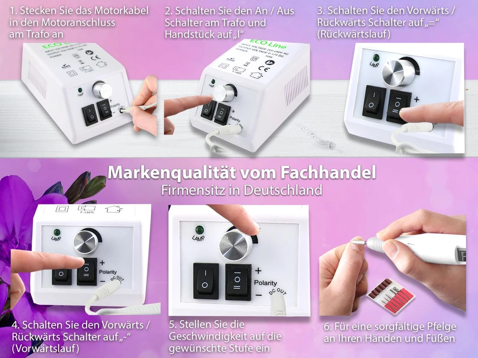 Profi Fußpflegegerät Maniküre-Pediküre-Set mit Schleifhülsen + Diamantschleifer - Bild 3 von 4