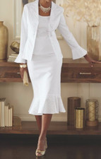 size 6 Rachelle White Studded Denim 3 Piece Skirt Suit by Ashro