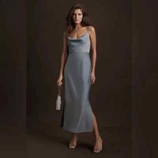 BHLDN EVENING FORMAL DRESS 4 CALI DUSTY BLUE DRAPE NECK ANTHROPOLOGIE NWT $168