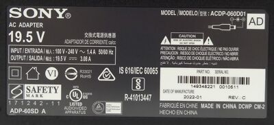 Originale 85W Sony ACDP-085E02 Alimentatore Adattatore + Cavo Libero