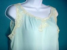 Vtg 60s Sears Nylon Short Nightgown Aqua Blue W/ Floral Lace Trim Sz Small 32-34