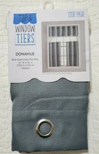 NEW Top of the Window Tiers One Grommet Tier Pair Donahue Harbor Blue 56x36