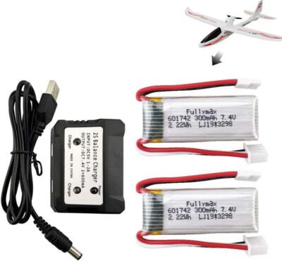 2× 7.4V 300mAh rechargeable Battery with 2 in 1 Charger for WLTOYS F959 XK DHC 2
