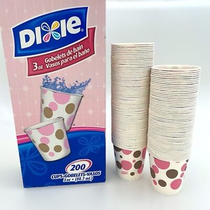 2008 DIXIE Bathroom Cups 3 Ounce Sz Soft Pink Brown Tan Polka Dots USA ~128 Cups