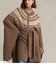 Polo Ralph Lauren Poncho/Cape Women XL Fair Isle Yoke Alpaca Wool Oversized New