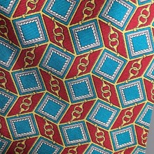 Tom James Tie Blue Red Geometric Silk Hand Made in USA 57 x 3.75