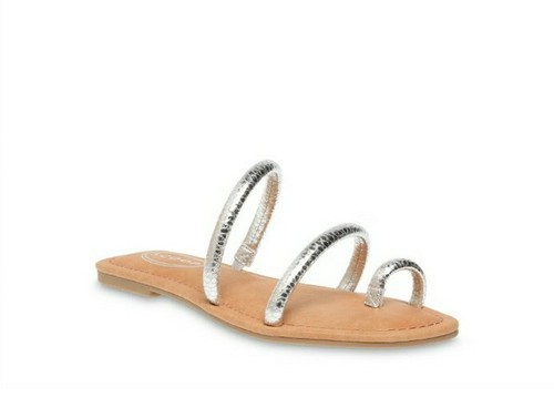 NEW Scoop Women's Sofia Strappy Flat Sandals Silver u0026 Tan Size 6  829421698418 | eBay