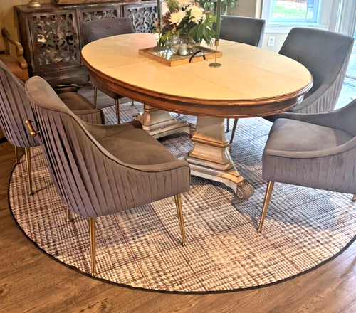 Ruggable Round Area Rug 8' Machine Washable Glen Plaid grey cream burgundy - Picture 5 of 5