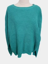 MEROKEETY  Crewneck Sweater Teal Aqua Green Sleeve Oversized Sz XL