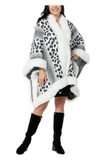 Kathy Irlanda Mujer Moda 360 Cielos Piel Sintética Borde Capa Blanco Combo