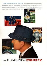 1958 "Bearcat" By Mallory Hats 5th Ave New York Stutz Bearcat Metal Pin Print Ad