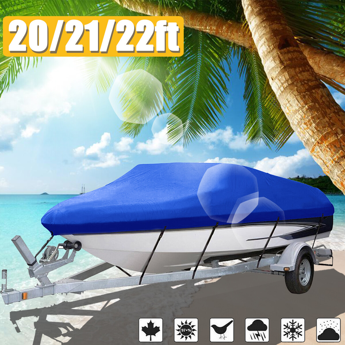 2022ft Heavy Duty Boat Cover Waterproof Fish Ski Speedboat Dinghy V