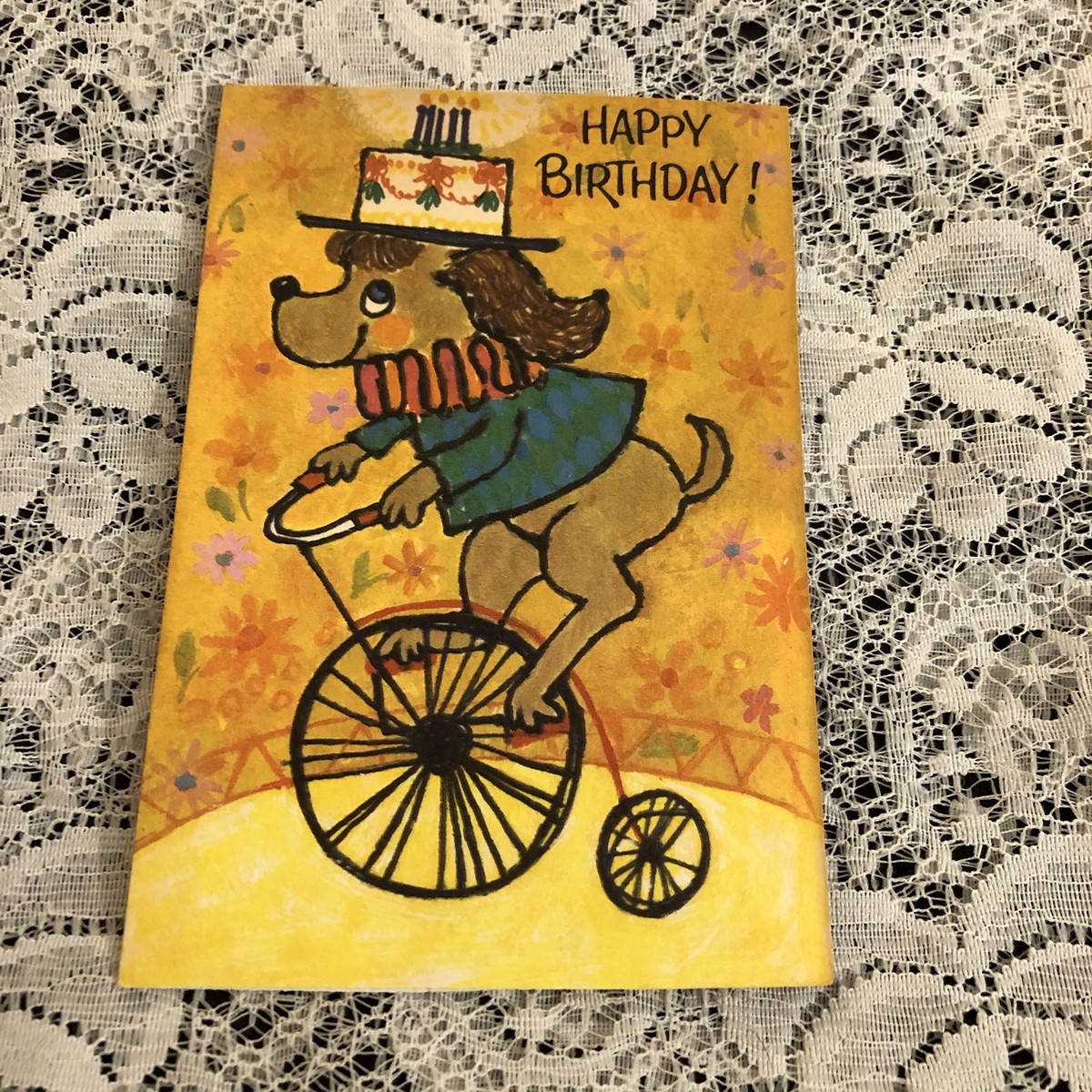 Vintage Greeting Card Birthday Cute Dog On Unicycle Retro | eBay
