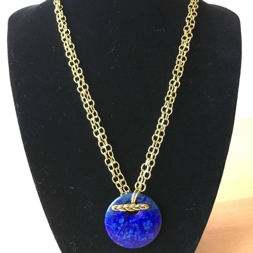 BARSE BLUE LAPIS ROUND DISC PENDANT BRASS NECKLACE