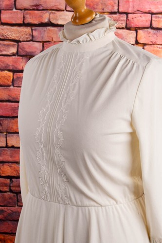 Vintage Original 70er Vestido de Novia Blanco Boda Cuello Alto Bordado 42 44 - Imagen 2 de 6