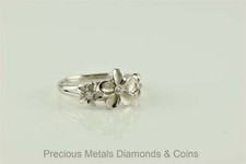 Sterling Silver Three Plumeria Flower Satin Center Accents Ring 925 Sz: 7.5