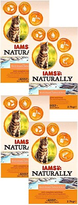 (EUR 6,10 / kg) IAMS Naturally Cat Adult mit Lachs & Reis für Katzen: 4 x 2,7 kg