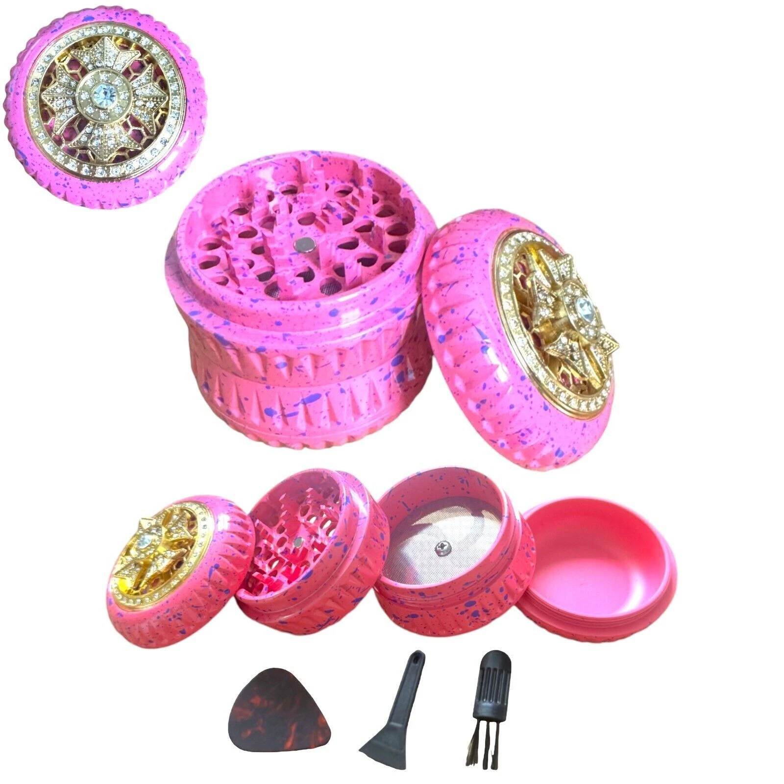 63mm Ceramic Design Pink Steel Herb Grinder Metal Magnetic Hand Crusher Spice