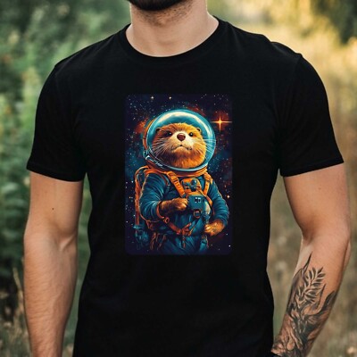 Herren T-Shirt Otter als Astronaut Motiv Baumwolle Größe XS bis 5XL