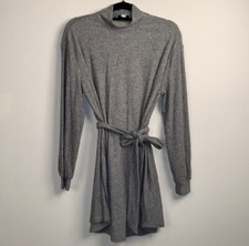 TopShop, Women’s Long Sleeve Sweater Dress With Tie Belt, Gray, Size 6