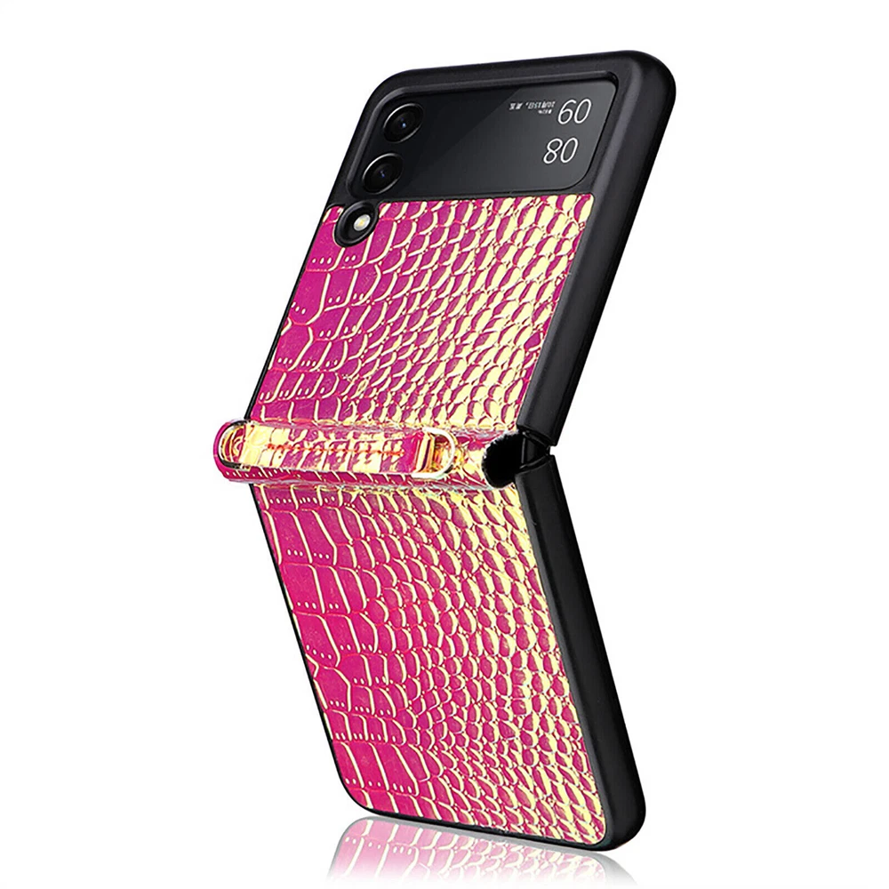 Phone Case Pearlescent Pattern Hand Strap Protective Cover for Samsung Z Flip 3