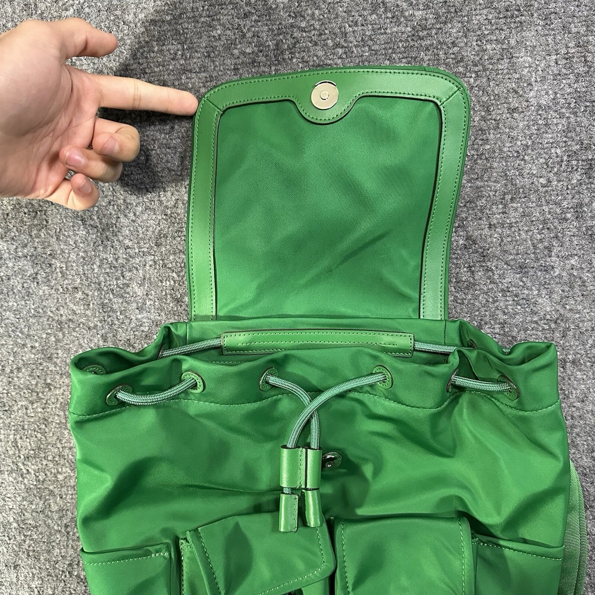 Kate Spade Carley Flap Drawstring Nylon Backpack w/ Pockets - Green Kate Spade Carley Flap Backpack Bag Green OSFA Women main image 2