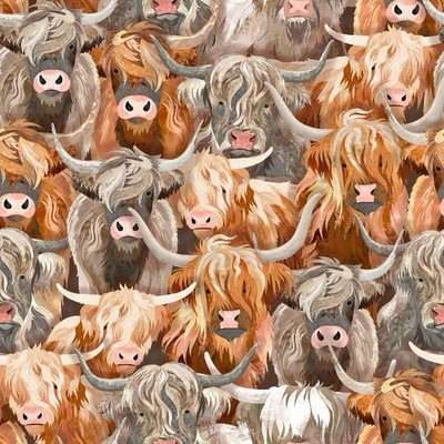 Fat Quarter Studio E Highlander Packed Highland Cows Coos 100% Baumwollstoff