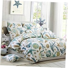 Duvet Cover Set Beach Themed Bedding King/California King Seashell Pattern