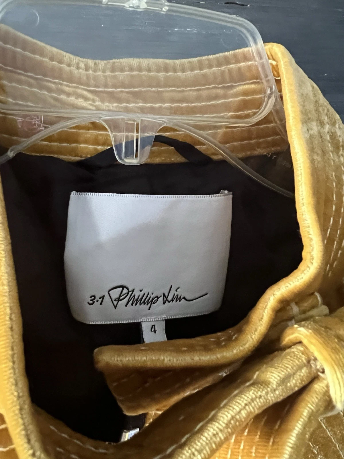3.1 Phillip Lim Gold Mustard Velvet-Look Quilted Moto Jacket Size 4 - product detail image 3
