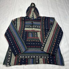 Mexican Baja Hoodie Men  s Sz Medium Colorful Jerga Blanket Poncho Drug Rug