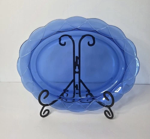 Hazel Atlas Newport Hairpin Cobalt Blue Depression Glass Oval Serving Platter
