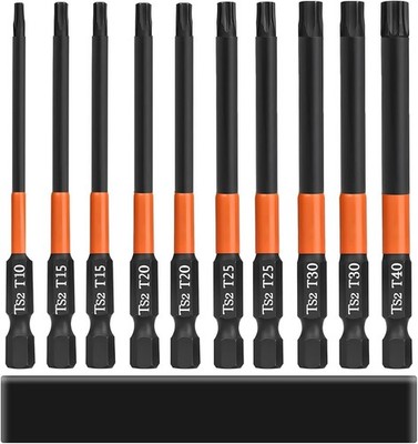 10-Piece S2 Steel Star Bit Set for Impact Driver, 4 Inch Long Torx Head Drill Bi