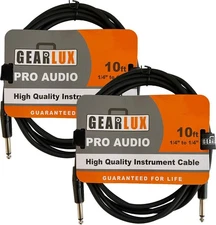 Gearlux 10-Foot Instrument Cable, Straight-Straight, Black - 2 Pack