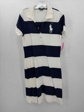 Ralph Lauren Blue Label White Size Large Cotton Stripe Short Sleeve Dress
