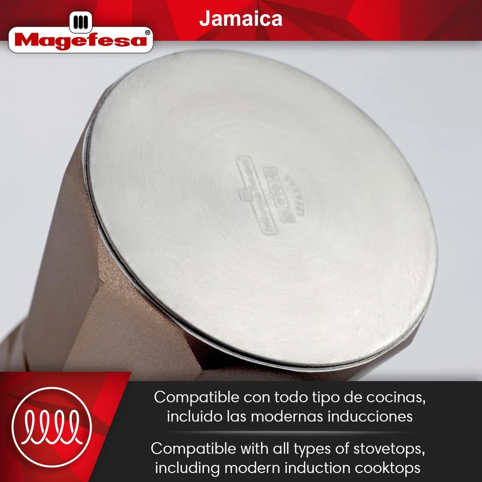 Cafetera espresso Jamaica marrón con estufa, olla moka italiana de 12 tazas (20 oz) para... Foto 3 de 4