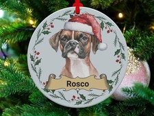 Personalized Boxer Dog Christmas Ornament, Custom Name Holiday Decor