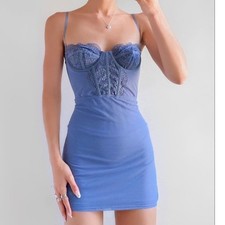 Urban Outfitters Brenna Blue Corset Mini Dress Size L Y2K Fairy Coquette