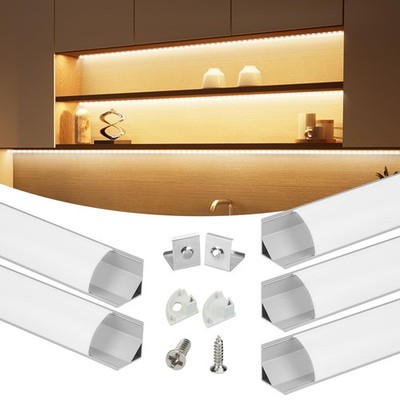 Muzata 5Pack 3.3FT/1M V Shape LED Channel Silver Aluminum 1M, White,Silver 