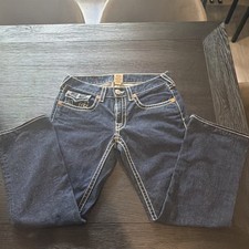 True Religion Men s Dark Blue Denim Straight Logo Jeans