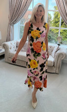 Dolce & Gabbana Dress IT 44 UK 12 Pink Vintage Rose Print Sleeveless Shift Dress