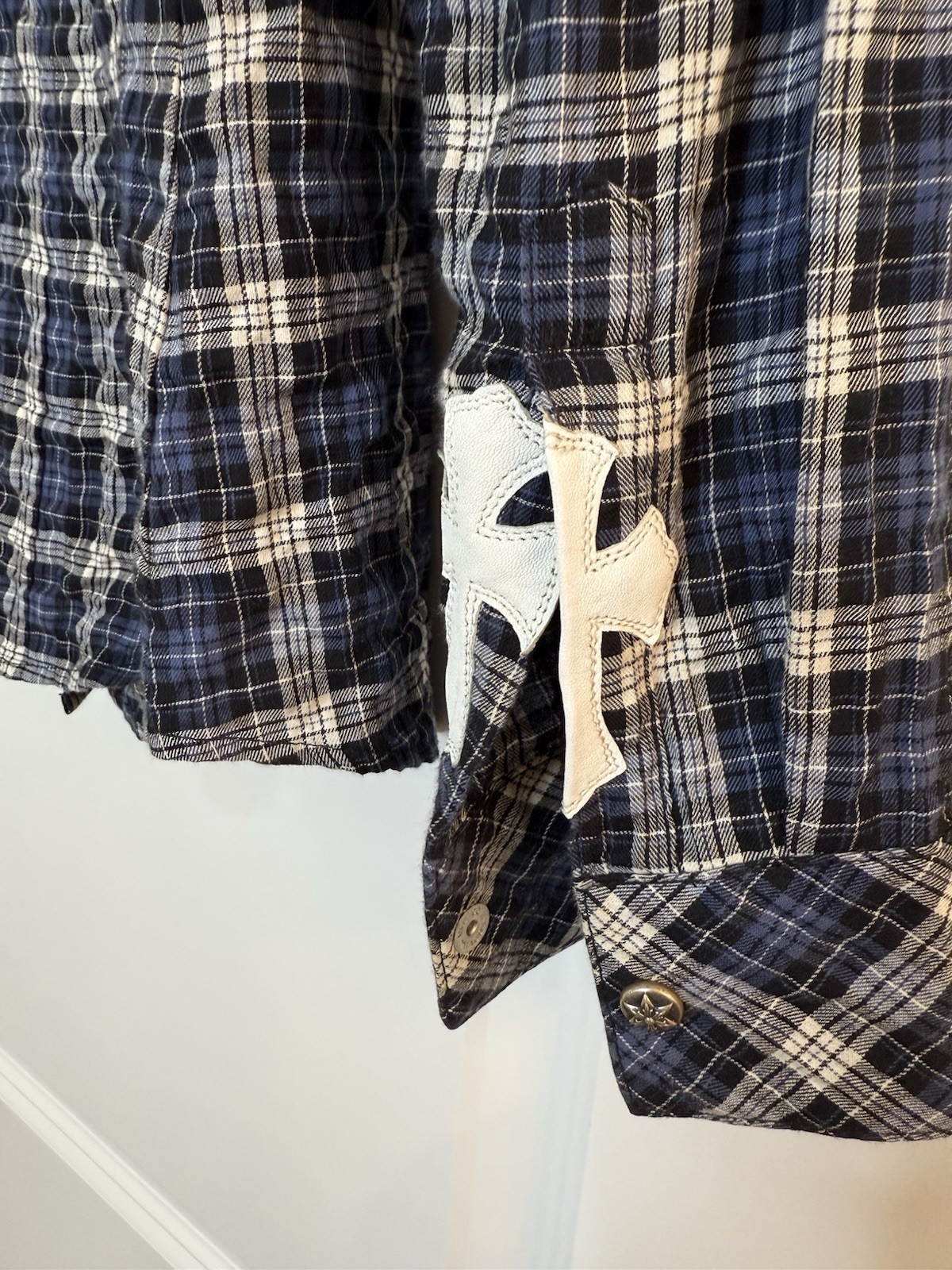 Chrome Hearts Plaid Cross Patch Button-Up Shirt B… - image 5