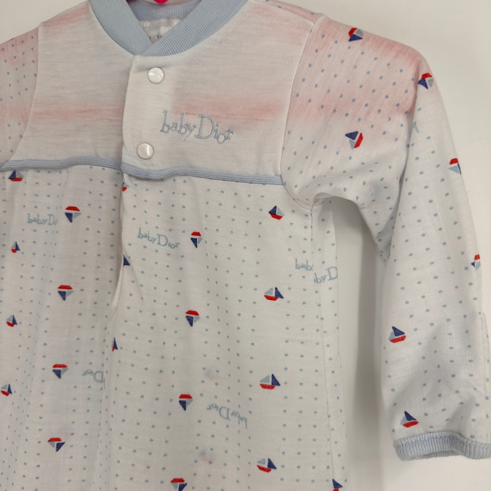 Baby Dior Paris New York Vintage Sailboat Polka Dot Cinch Sleep Dress thumbnail 7
