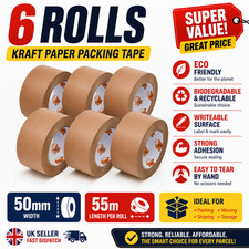 UK 6X Brown Kraft Paper Tape - Packing Self Adhesive Strong Eco Packaging Parcel