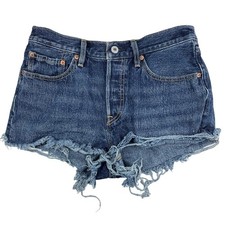 Levi  s 501 Blue Denim Distressed Cut-Off Raw Hem Button Fly Jean Shorts Size 27