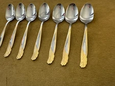 Cambridge Stainless Florentine Set of 7 TEASPOONS    Silver Gold