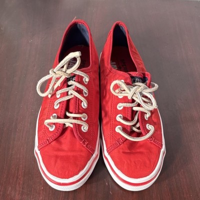 Sperry Jaws Red Canvas Lace Up Low Top Women's Athletic Sneakers