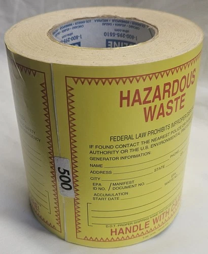 Uline S-369 Vinyl Hazard Labels Hazardous Waste 6"×6" Adhesive Stickers Roll 500 - product listing photo